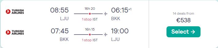 Let iz Ljubljane do Bangkoka već od 538 eura