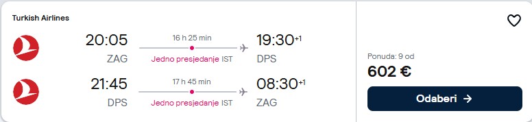 Bali iz Zagreba za 600 eura